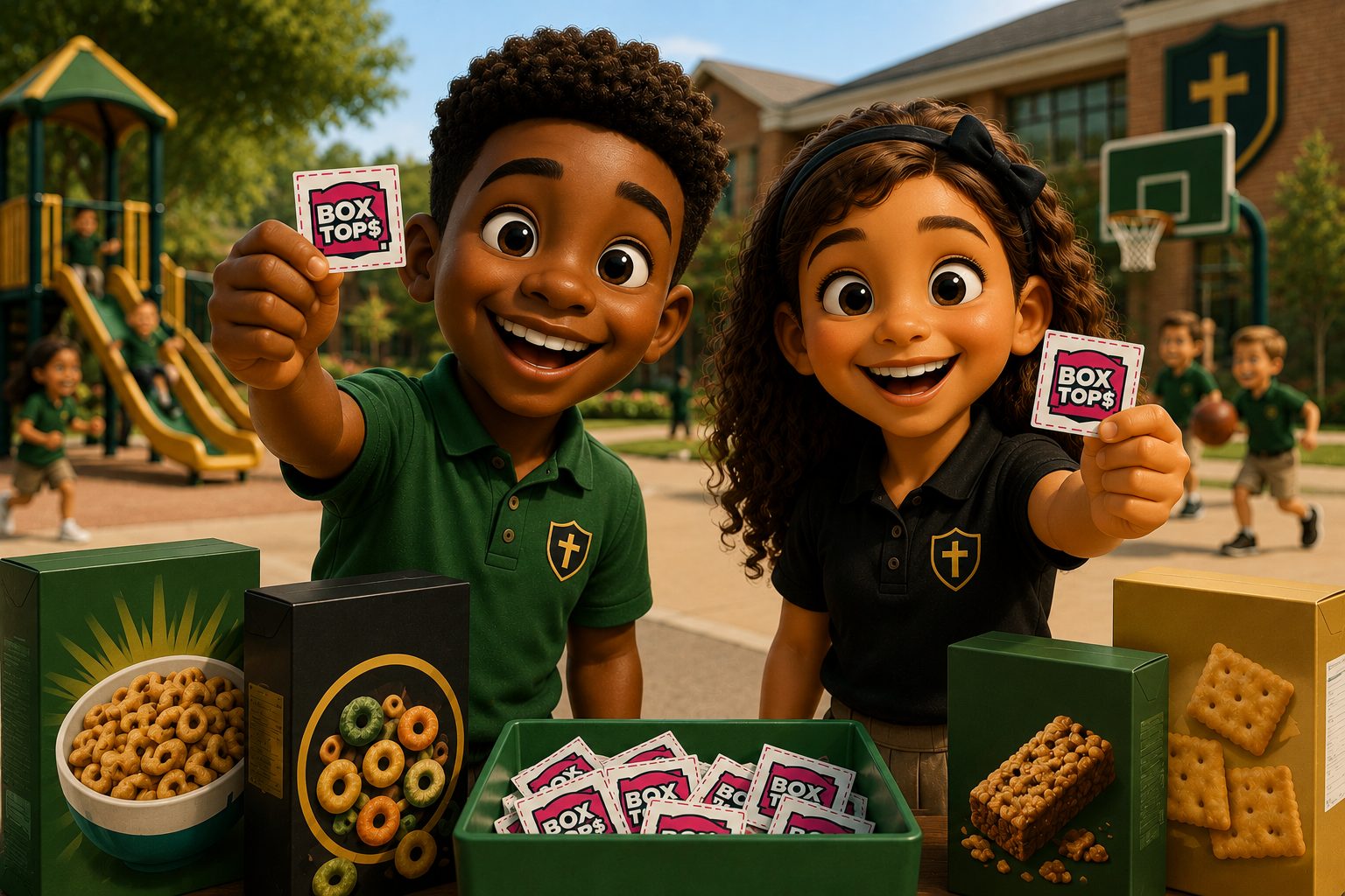 NBCA students holding Box Tops for Education