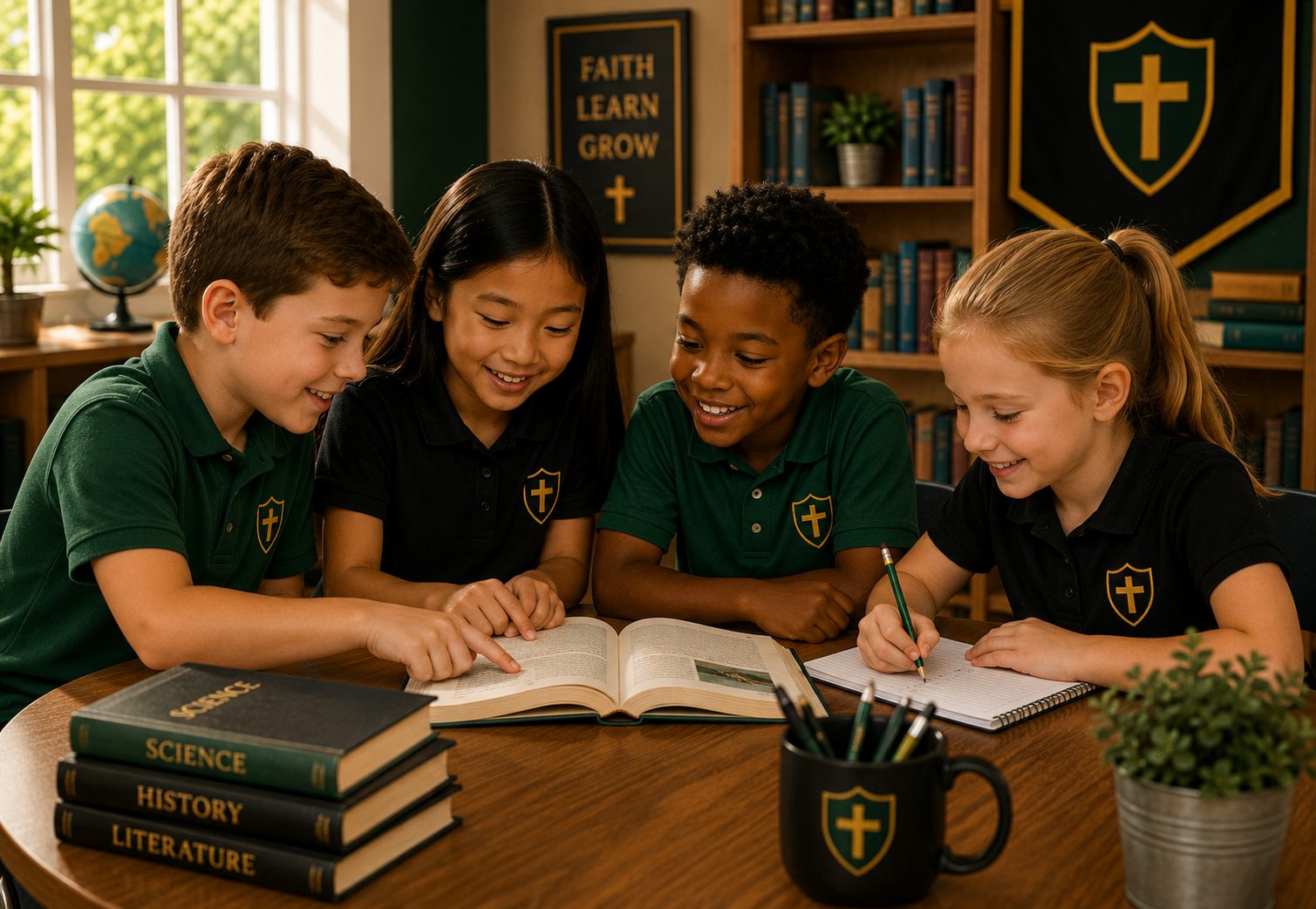 Students happily reading and learning together