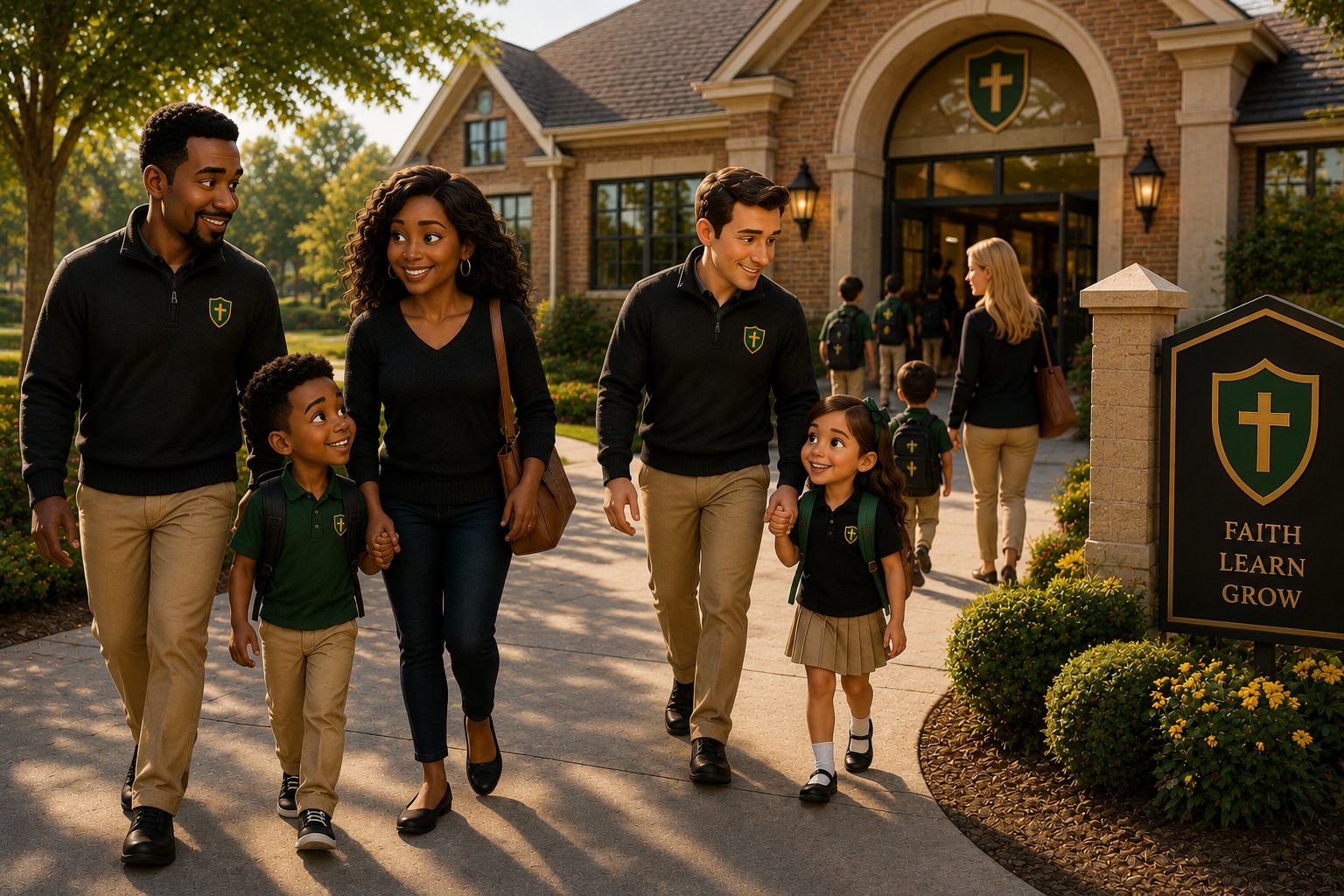 Families arriving at New Beginnings Christian Academy